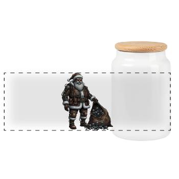 Cyborg Santa Claus - Panoramic Cookie Jar with Wooden Lid - white - Front