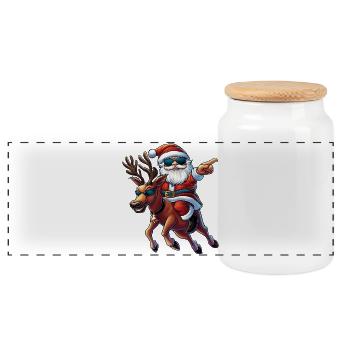 cool Santa Claus and reindeer :) - Panoramic Cookie Jar with Wooden Lid - white - Front