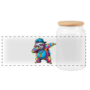 Dabbing Sloth Street Style - Street Art Graffiti - Panorama Keksdose mit Holzdeckel - Weiß - Vorne
