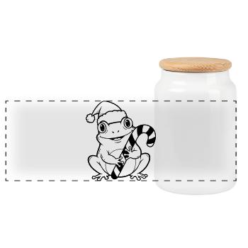 Christmas frog with candy cane - Panoramic Cookie Jar with Wooden Lid - white - Front