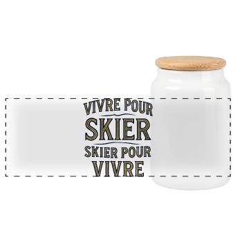Live to Ski, Ski to Live - Panoramic Cookie Jar with Wooden Lid - white - Front
