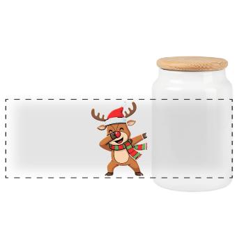 Noël drôle de dab sur les rennes - Boîte à biscuits avec couvercle en bois - blanc - Devant