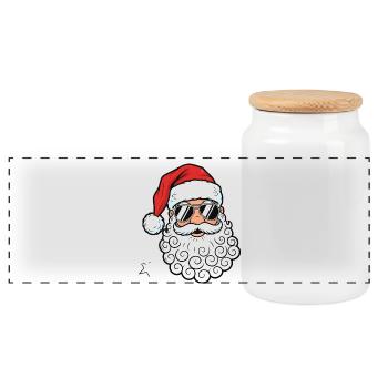 Cool Santa Claus with Sunglasses Graphic - Panoramic Cookie Jar with Wooden Lid - white - Front