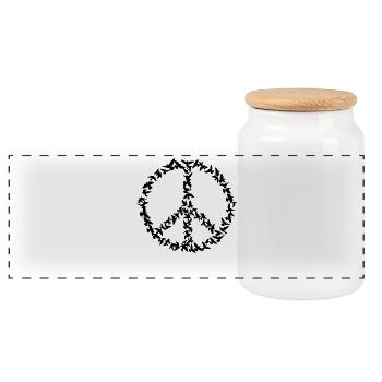 Peace Symbol of Flying Doves - Panoramic Cookie Jar with Wooden Lid - white - Front