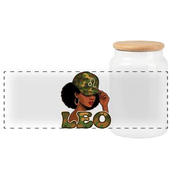 Leo Queen – Camo Afro Girl Royal Vibes - Boîte à biscuits avec couvercle en bois - blanc - Devant