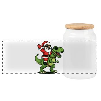 Weihnachts T Rex mit Santa Swag - Panorama Keksdose mit Holzdeckel - Weiß - Vorne