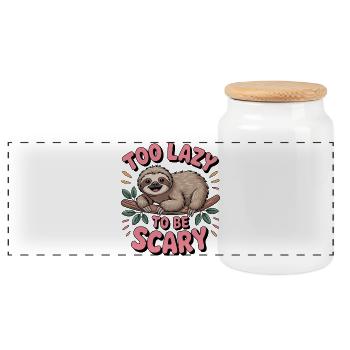 too lazy to be scary - Panoramic Cookie Jar with Wooden Lid - white - Front
