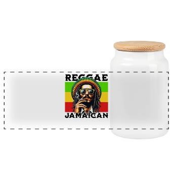 Jamaican Reggae Vibes Rastafari Style Artwork - Panoramic Cookie Jar with Wooden Lid - white - Front