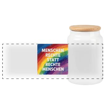 Buntes Menschenrechte statt rechte Menschen - Panorama Keksdose mit Holzdeckel - Weiß - Vorne