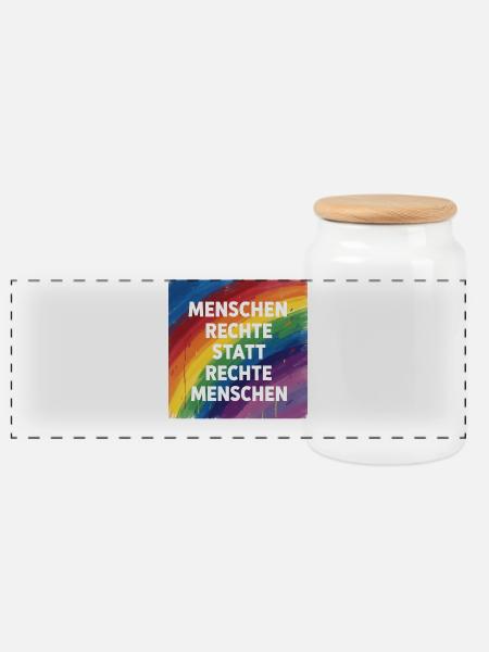 Buntes Menschenrechte statt rechte Menschen - Panorama Keksdose mit Holzdeckel - Weiß