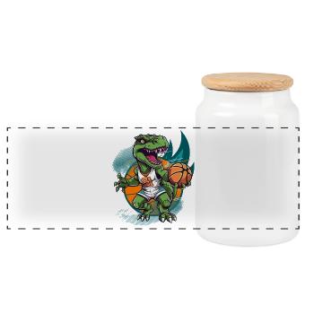 Basketball Dinosaurier T-Rex Basketballspieler - Panorama Keksdose mit Holzdeckel - Weiß - Vorne