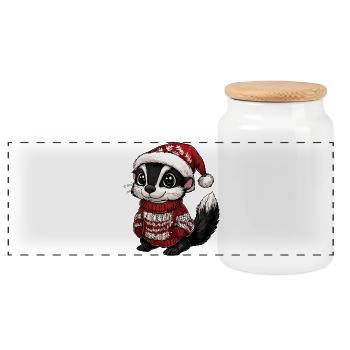 Stinktier Weihnachten Xmas - Panorama Keksdose mit Holzdeckel - Weiß - Vorne