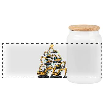 Funny Excavator Christmas Tree Gift - Panoramic Cookie Jar with Wooden Lid - white - Front