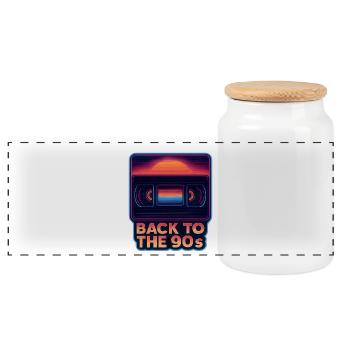 Back to the 90s VHS Cassette Retro - Panoramic Cookie Jar with Wooden Lid - white - Front