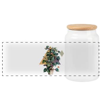 Philodendron Variegata – Geometric Pop Art - Panoramic Cookie Jar with Wooden Lid - white - Front
