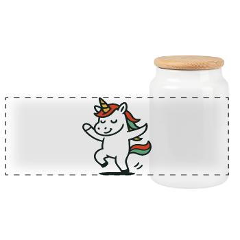 Licorne dansante mignonne avec une mascotte à crinière colorée - Boîte à biscuits avec couvercle en bois - blanc - Devant