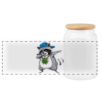 Dabbing Raccoon Cartoon Style Hip-Hop - Panoramic Cookie Jar with Wooden Lid - white - Front