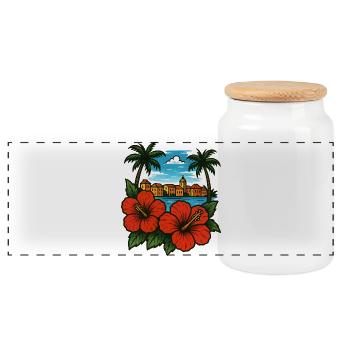 Paradis Côtier Hibiscus Caraïbes - Boîte à biscuits avec couvercle en bois - blanc - Devant