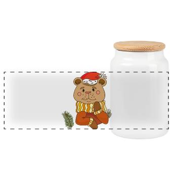 Teddybär  Weihnachten  - Panorama Keksdose mit Holzdeckel - Weiß - Vorne
