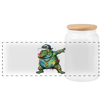 Hip-Hop dicker Frosch Dab – Bunter Graffiti Frog - Panorama Keksdose mit Holzdeckel - Weiß - Vorne