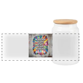 Human Rights Instead of Right-Wing People Statement - Panoramic Cookie Jar with Wooden Lid - white - Front