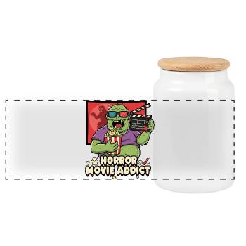 Zombie Cinema Popcorn Addict - Panoramic Cookie Jar with Wooden Lid - white - Front