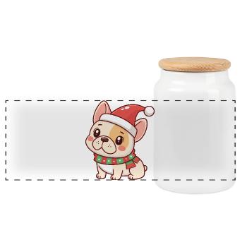 Weihnachtswelpe mit rotem Hut - Panorama Keksdose mit Holzdeckel - Weiß - Vorne