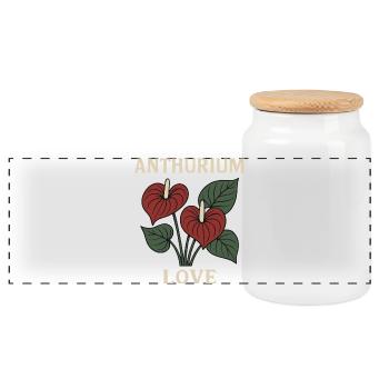 Anthurium Love - Panoramic Cookie Jar with Wooden Lid - white - Front