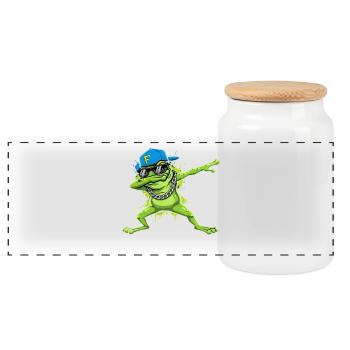 Hip-Hop Frog Dab Design de dessins animés - Boîte à biscuits avec couvercle en bois - blanc - Devant