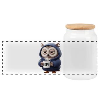 Morgenmuffel Eule mit Tasse im Cozy Hoodie - Boîte à biscuits avec couvercle en bois - blanc - Devant