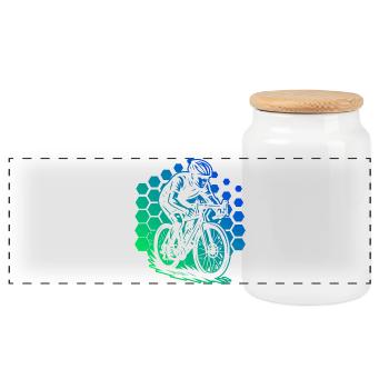 Characterful road bike design - Panoramic Cookie Jar with Wooden Lid - white - Front