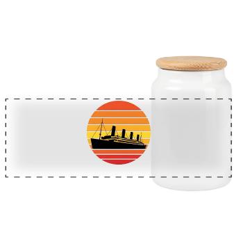 Graphisme vintage du paquebot Titanic Sunset - Boîte à biscuits avec couvercle en bois - blanc - Devant