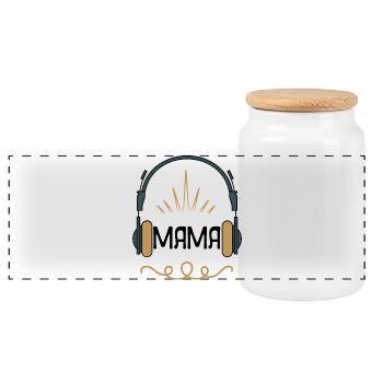 Mom & Music – Retro Headphone Design for Music - Panoramic Cookie Jar with Wooden Lid - white - Front
