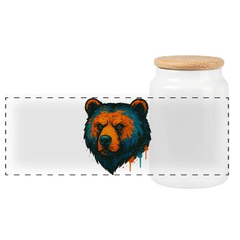 Neon Bear Pop Art - Panoramic Cookie Jar with Wooden Lid - white - Front