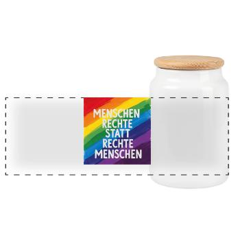 Menschenrechte statt rechte Menschen Regenbogen - Panorama Keksdose mit Holzdeckel - Weiß - Vorne