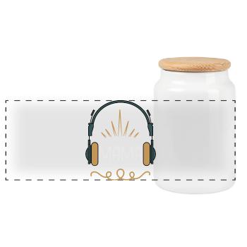 Mama & Musik – Retro Kopfhörer Design für Music - Panorama Keksdose mit Holzdeckel - Weiß - Vorne
