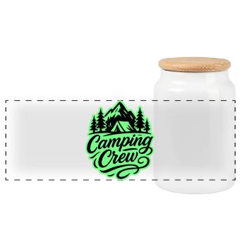 Équipe de camping - Boîte à biscuits avec couvercle en bois - blanc - Devant