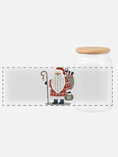 Santa Claus navideño de lana nórdica - Panorama Keksdose mit Holzdeckel - Weiß