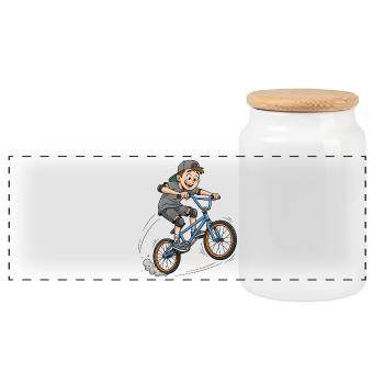 👉 Cooler BMX Junge beim Sprung – Street Style Art - Panorama Keksdose mit Holzdeckel - Weiß - Vorne