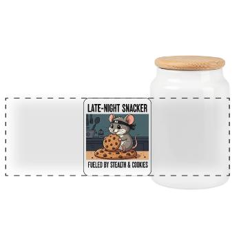Cute Mouse Cookie Ninja Cartoon Night Snack - Panoramic Cookie Jar with Wooden Lid - white - Front