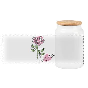 Rose - Panoramic Cookie Jar with Wooden Lid - white - Front