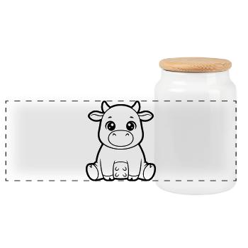 Süße Kuh Kalb Comic Ausmalen Vektor - Panorama Keksdose mit Holzdeckel - Weiß - Vorne