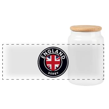 England Derby Schild Emblem - Panorama Keksdose mit Holzdeckel - Weiß - Vorne
