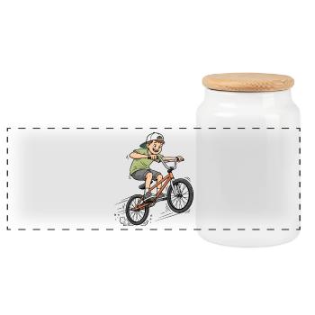 BMX Street Style – Cartoon Junge auf dem Fahrrad - Panorama Keksdose mit Holzdeckel - Weiß - Vorne