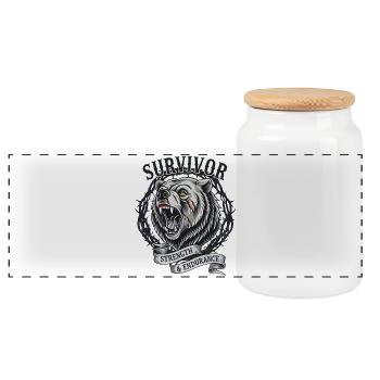 Strength, Nature, Adventure Survivor - Panoramic Cookie Jar with Wooden Lid - white - Front