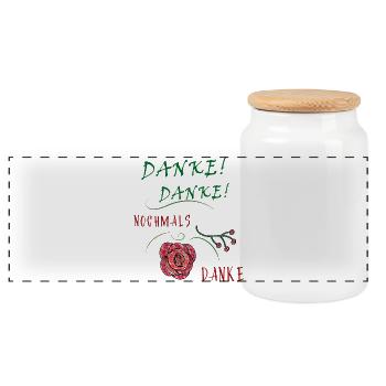 Thank You Thank You Roses Embroidery - Panoramic Cookie Jar with Wooden Lid - white - Front