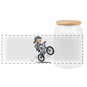 Kaum Radlos Fahrrad Wortspiel Biker - Panorama Keksdose mit Holzdeckel - Weiß - Vorne