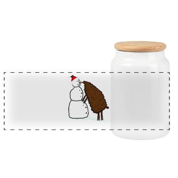 Snowman & Sheep - Panoramic Cookie Jar with Wooden Lid - white - Front