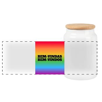 LGBT welcome -  Bem-vindas Bem-vindos - Portuguese - Panoramic Cookie Jar with Wooden Lid - white - Front