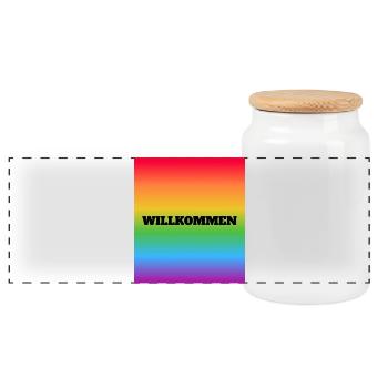 Willkommen Rainbow Welcome - Panorama Keksdose mit Holzdeckel - Weiß - Vorne